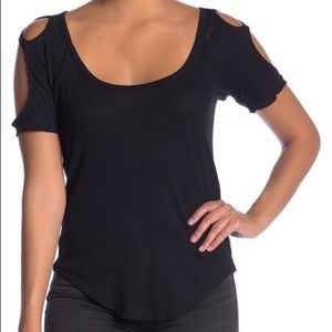 Chaser Ribbed Cold Shoulder Top in black